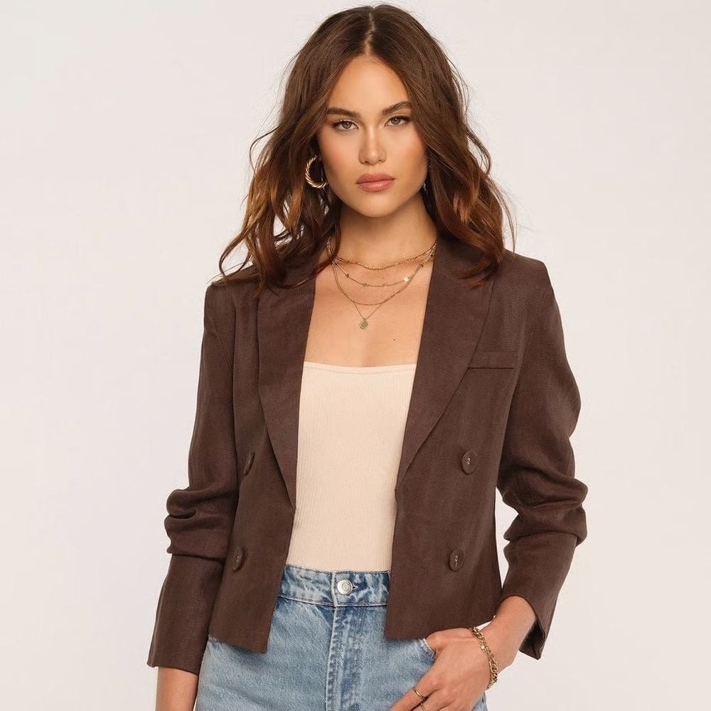 NWT Heartloom Aurelie Cropped Blazer in Chocolate Brown